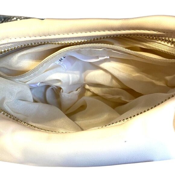 Melie Bianco Top Knot Cream Circular Bag with Golden Zipper Soft 11 x 9 x 2 - Picture 6 of 7